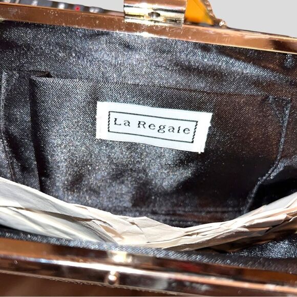 La Regale black metal beaded clutch evening bag with chain - Picture 5 of 6